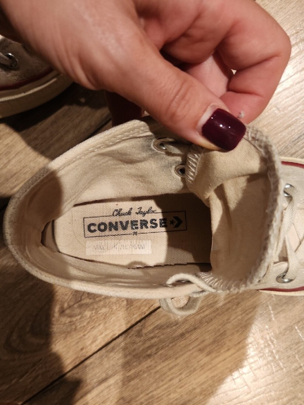 Converse High-Top Sneakers in Cream with Red Trim - Picture 11 of 16